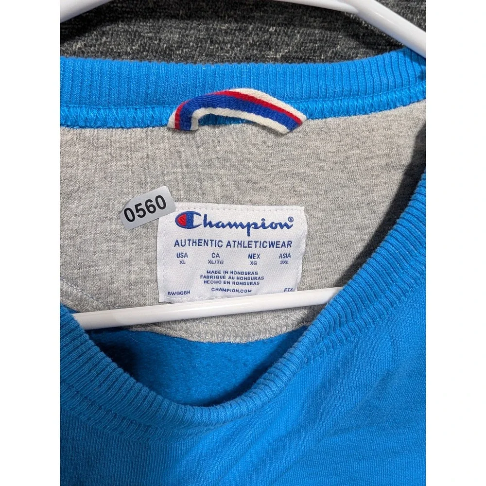 Champion Mens XL Blue Script Logo Crewneck Sweatshirt Fleece Pullover AW966H - Picture 5 of 5